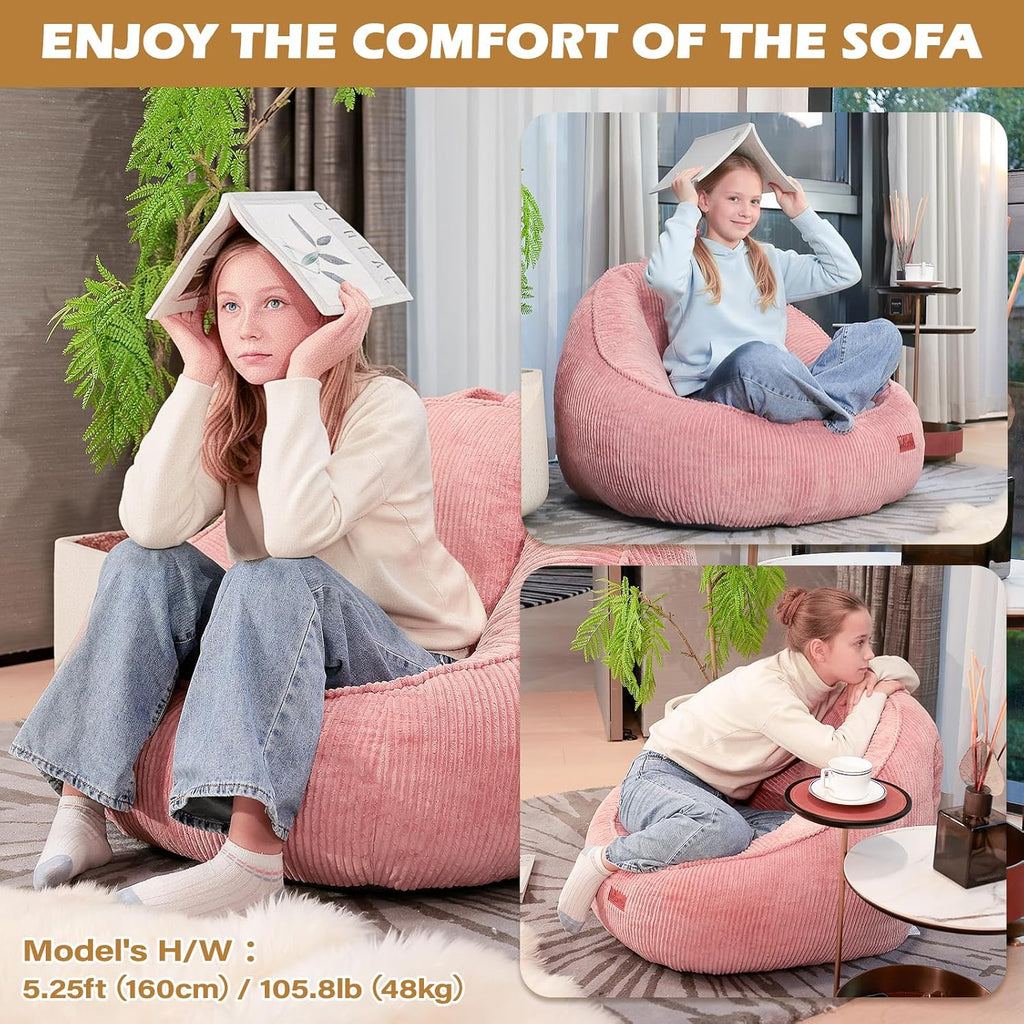 Bean Bag Chair, Cozy Fluffy Beanbag Chairs with Filler for Teens and Kids, Floor Lazy Sofa for Living Room Gaming & Reading (M-Mauve)