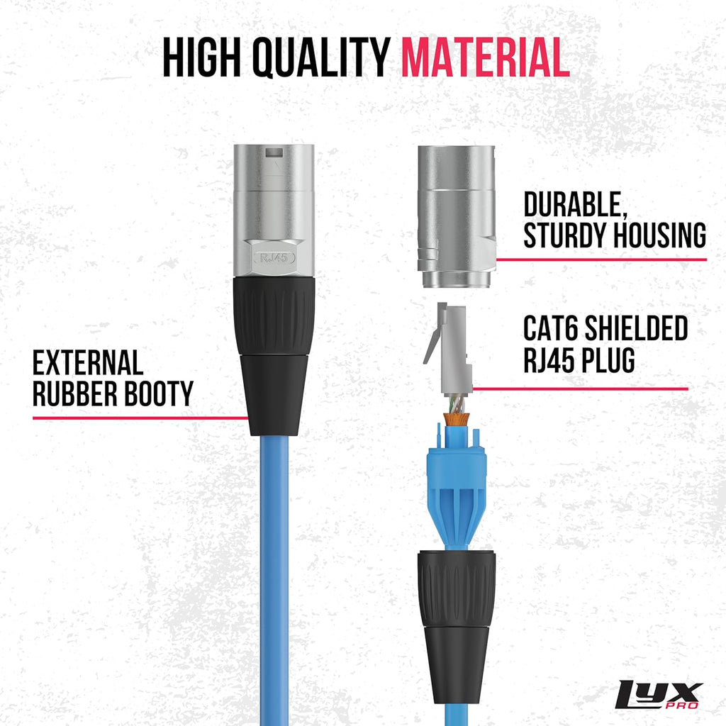 LyxPro 250 Feet Shielded CAT6 Ethercon Cable - Professional Audio & Lighting RJ45 Cable, Studio-Grade Sound Transmission, Extreme Durability - Blue