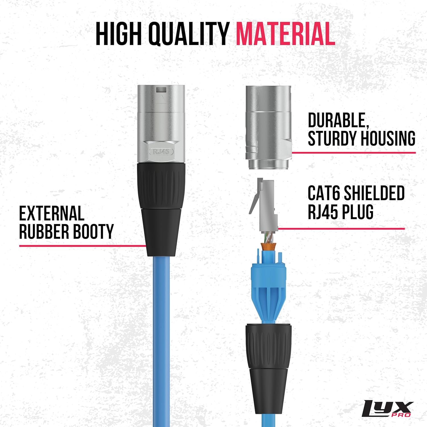 LyxPro 250 Feet Shielded CAT6 Ethercon Cable - Professional Audio & Lighting RJ45 Cable, Studio-Grade Sound Transmission, Extreme Durability - Blue