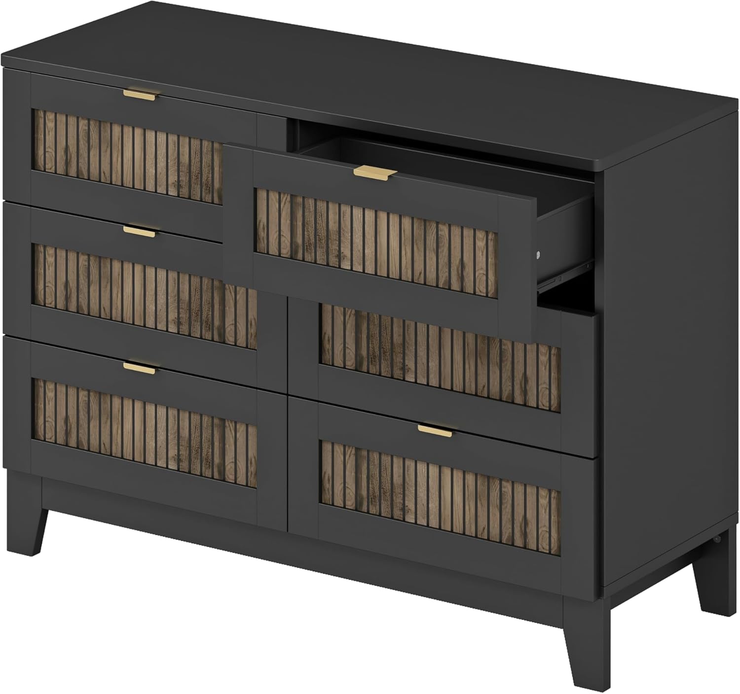 4 Piece Bedroom Furniture Set,Farmhouse Queen Size Platform Bed with Wooden Strip Decoration,2 Storage Nightstand and Dresser with Metal Handles,Wood Bedroom Furniture Set for Home,Bedroom,Black