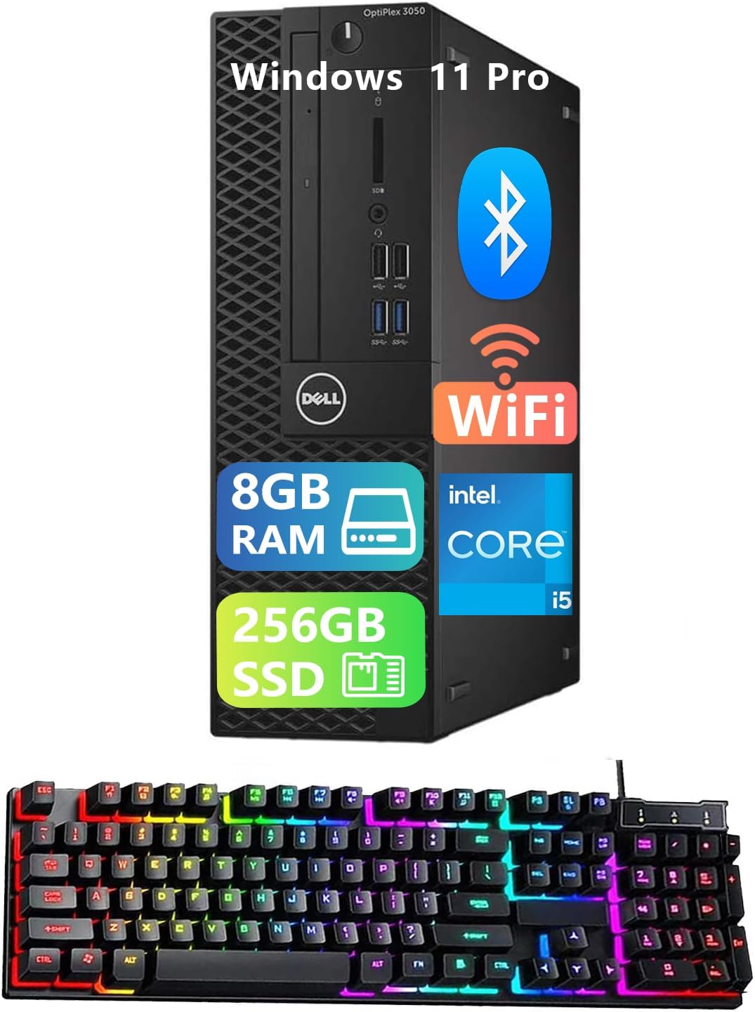 Dell Optiplex 3050 SFF Desktop Computer | Core i5-7500| 8GB DDR4 RAM | 256GB SSD | USB WiFi + USB Bluetooth | Windows 11 Pro | Keyboard & Mouse(Renewed)