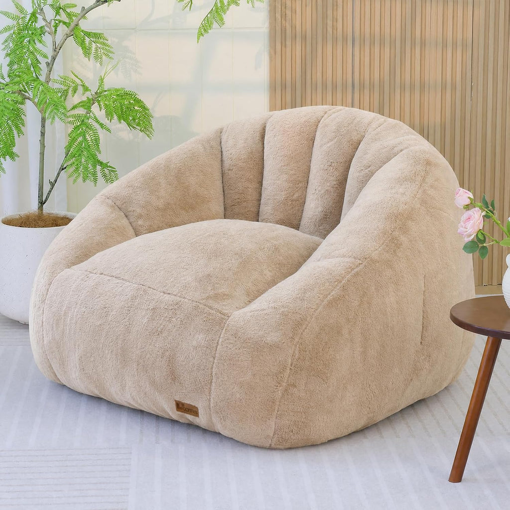 Giant Bean Bag Chair for Adults, Teens and Kids, Cozy Fluffy Corduroy Beanbag Chair with Filler, Large Floor Lounge Sofa for Living Room, Bedroom, Dorm, Gaming and Reading(Khaki)