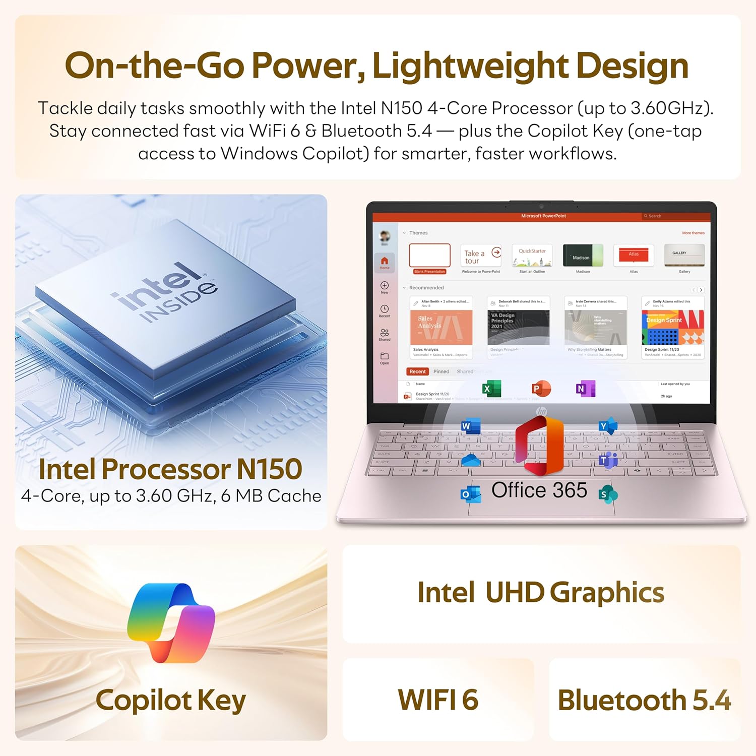 HP 2026 Ultrabook Laptop for Students & Home, Microsoft Office 365 with Copliot AI, 8GB RAM, 256GB SSD + 128GB eMMC Storage, Quad-Cores Intel Processor, Windows 11, Lightweight, Long battery life