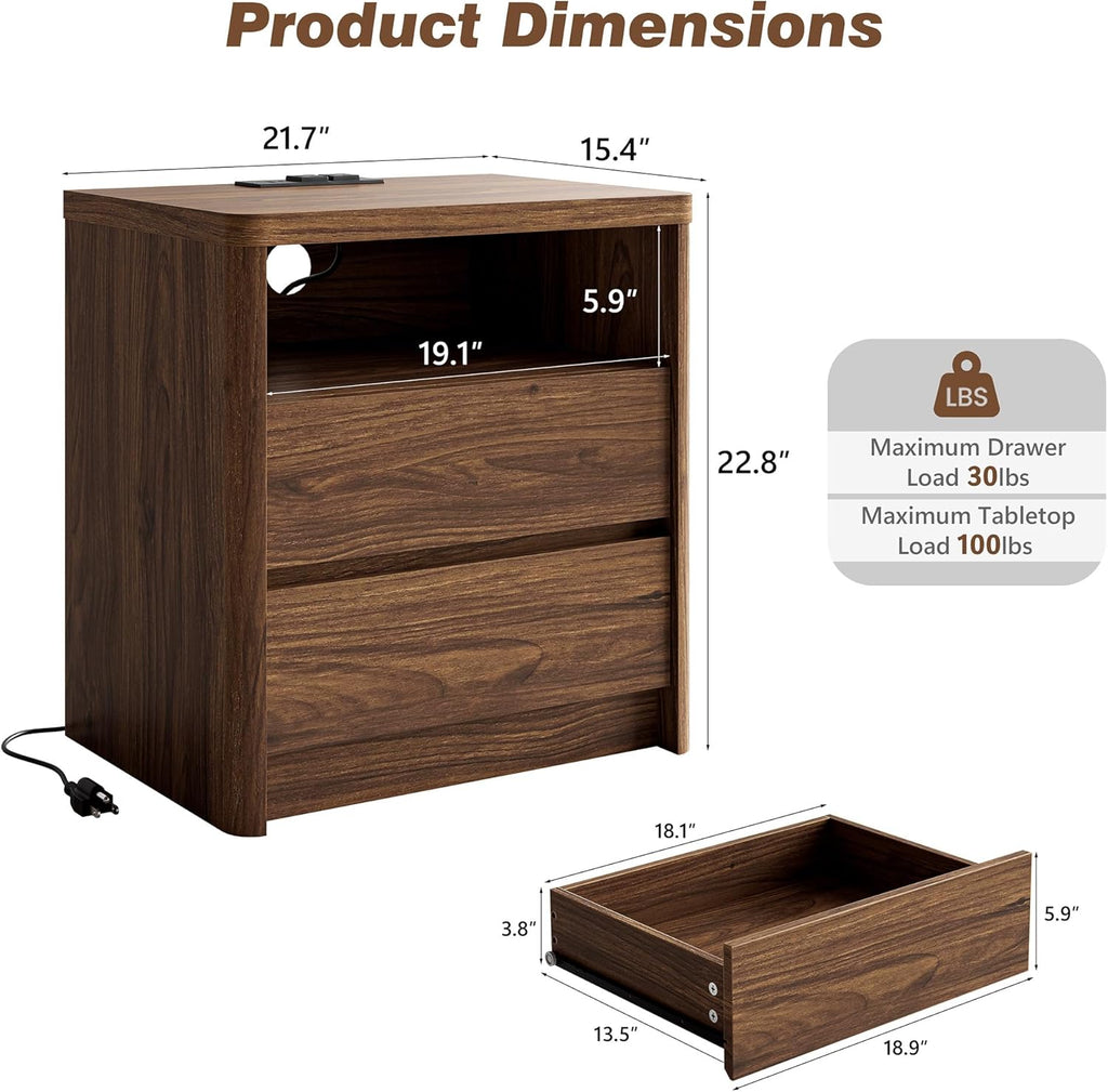 3 Pieces of Dresser and Nightstand Set,47.2 Inch Width 6-Drawer Dresser & 2-Drawer Nightstands Set of 2,Nightstand with USB&Type C Charging Station&Outlets, Modern Design for Bedroom, Walnut