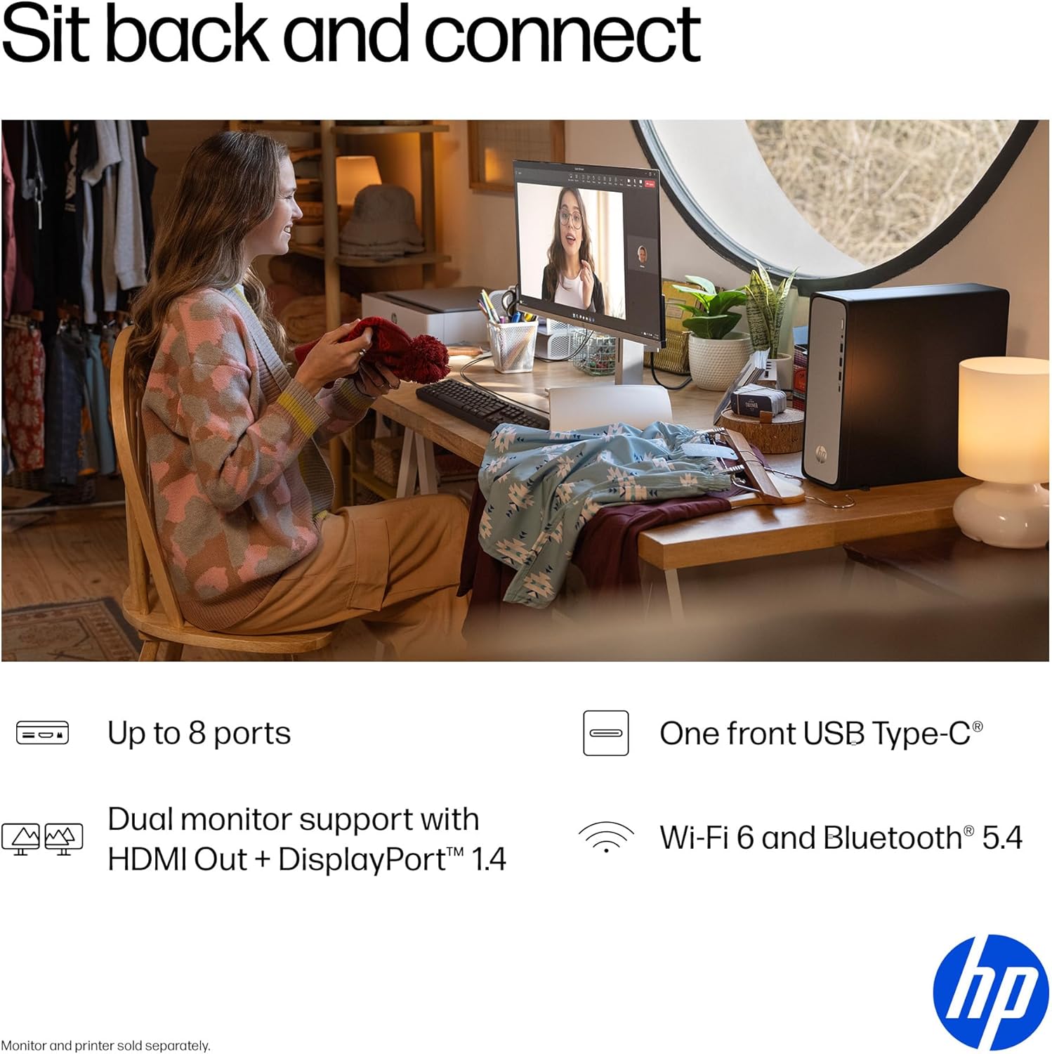 HP OmniDesk Slim Desktop PC, Intel Processor 300, 8 GB RAM, 256 GB SSD, Intel UHD Graphics 710, Windows 11 Home, Microsoft Copilot, Meteor Silver, S03-0010 (2025) (Renewed)