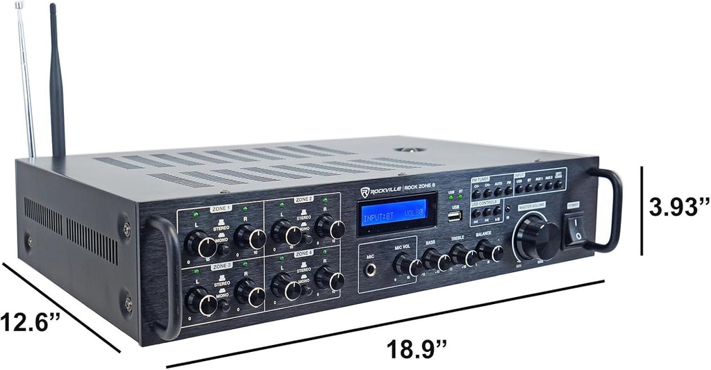 Rockville Rock Zone 8 Channel 1000W Commerical Receiver for Restaurant/Bar/Cafe