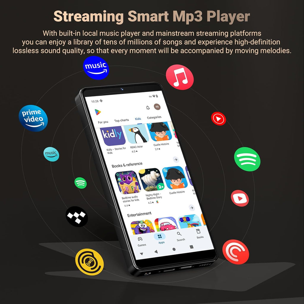Oilsky 128GB MP3 Player with Bluetooth and WiFi, Android 13.0, 5.5" HD Touchscreen, 13MP Camera, Preloaded Spotify, Pandora, 1TB Expandable & Parental Controls