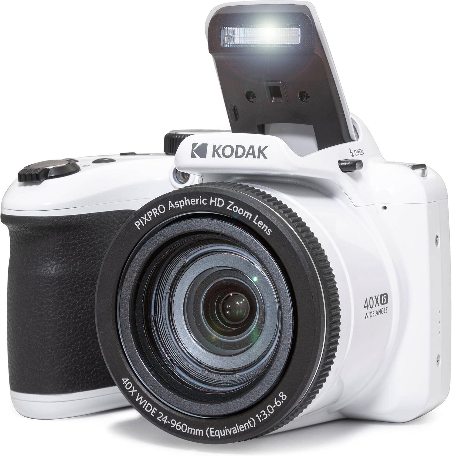 Kodak PIXPRO AZ405 Digital Camera (White) Bundle with Case, 32 GB SD Memory Card, Memory Card Wallet, Card Reader, Table Tripod, 4 AA Batteries & White Charger and Cloth