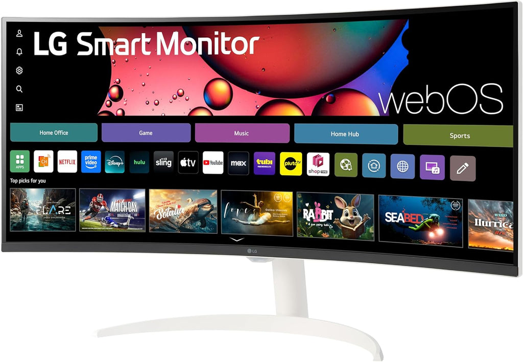 LG 34SR60QC-W 34-inch QHD (3440x1440) Curved Smart Monitor with Streaming, UltraWide Screen, webOS, HDR10, 100Hz, Built-in Speaker, AirPlay2, Screen Share, Bluetooth, ThinQ App, White