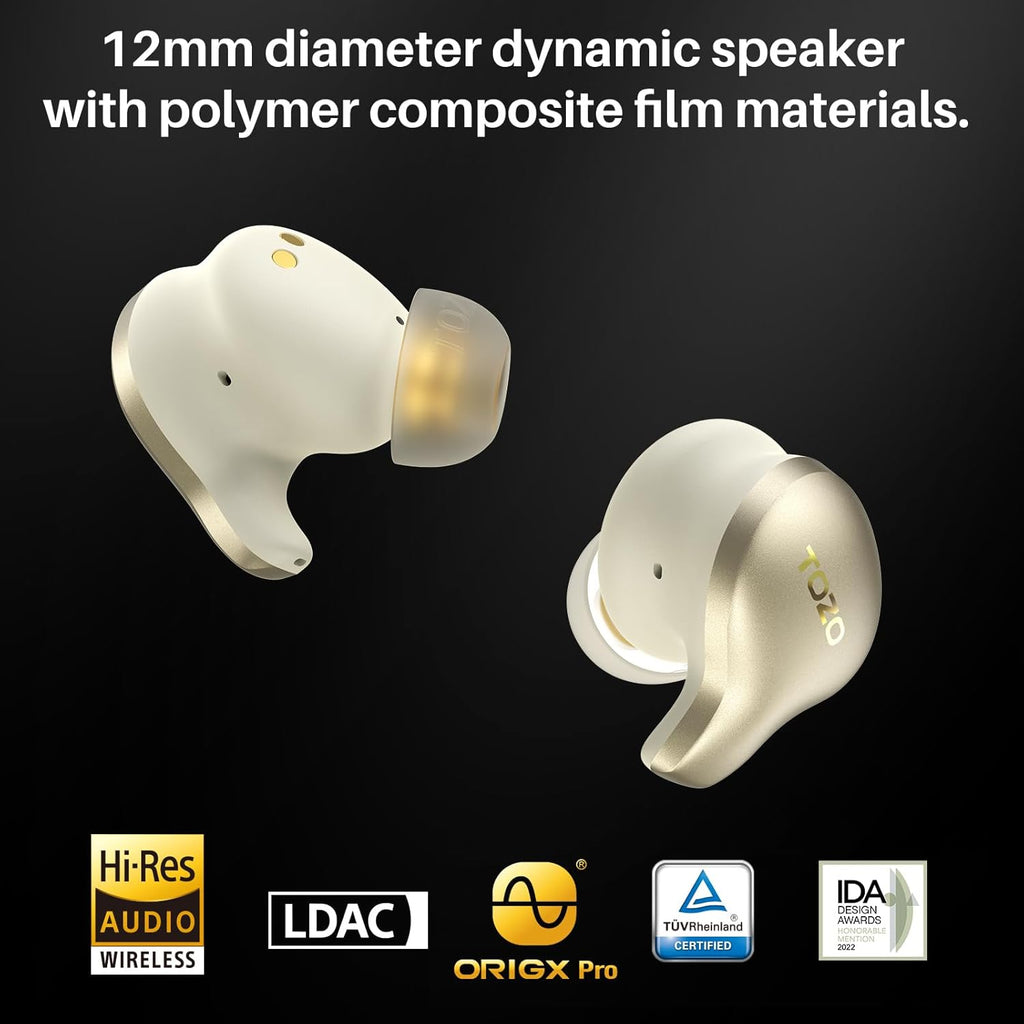 TOZO Golden X1 Wireless Earbuds Balanced Armature Driver and Hybrid Dynamic Driver, Bluetooth Headphones OrigX Pro, LDAC & Hi-Res Audio Wireless, Noise Cancellation Headset Champagne