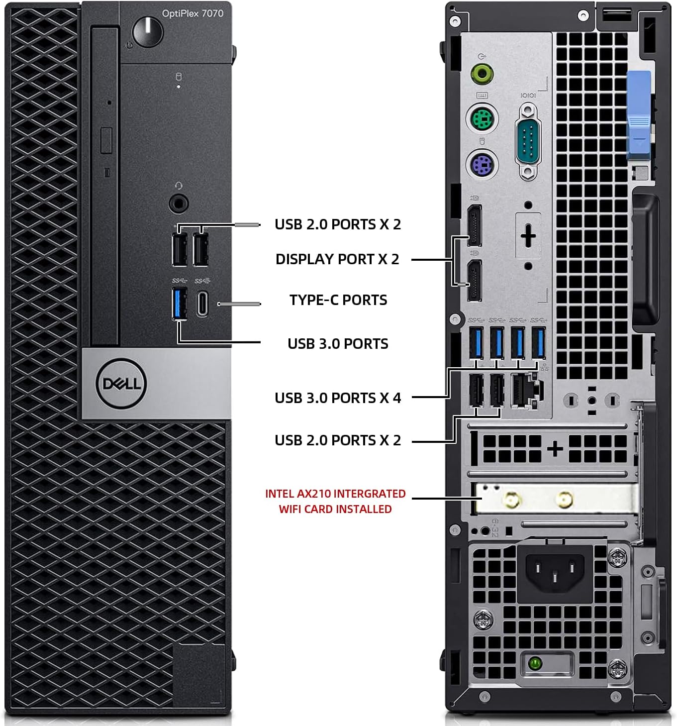 Dell OptiPlex 7070 Desktop Computers Windows 11, 9th Gen Intel 6 Core i5-9500, 32GB DDR4 Ram 512GB SSD, Wireless Built-in WiFi 6e AX210, Bluetooth 5.2 (Renewed)