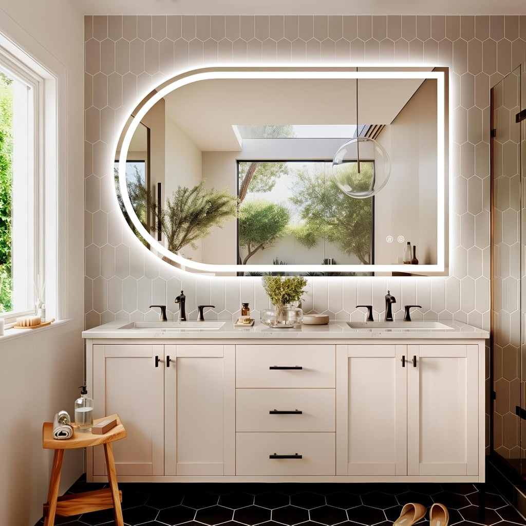 Niccy Arched LED Bathroom Mirror, 48x30 Arch Wall Mounted Frameless Bathroom Mirror for Vanity, Smart Lighted Frontlit Mirrors with Memory Function for Bathroom Bedroom Beauty Hair Salon
