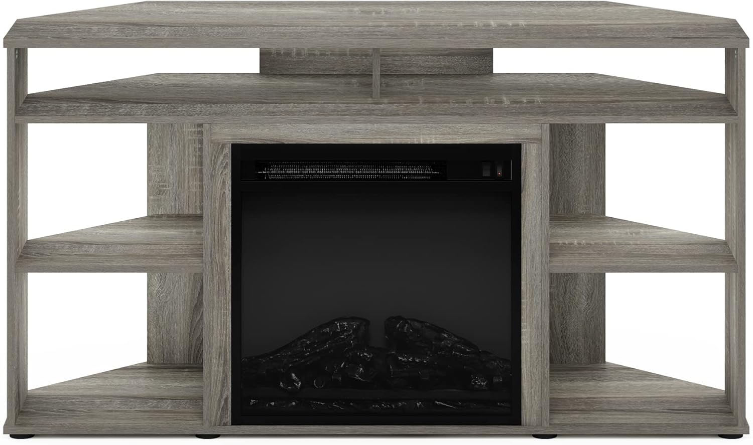 Furinno Jensen Corner TV Stand with Fireplace for TV up to 55 Inches, French Oak Grey