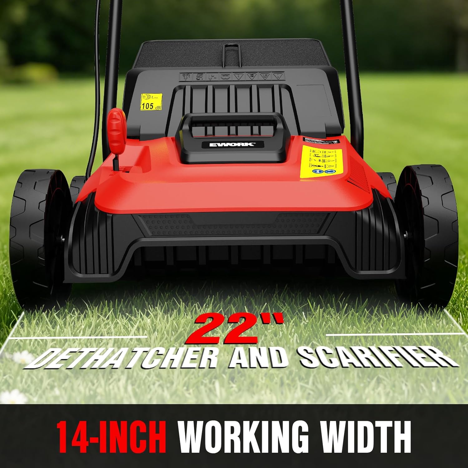 EWORK Electric Dethatcher and Scarifier 14-Inch 12 Amp 2-in-1 Lawn Dethatcher and Aerator with Collection Bag, Blade Replacement Without Tool, 5-Position Depth Adjustment for Gardening Care