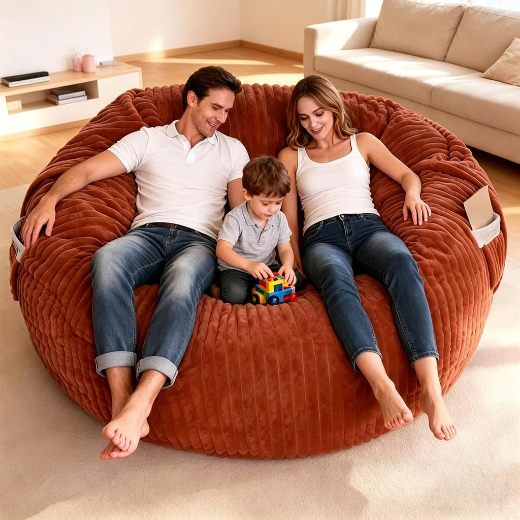 The BigOne Beanbag Family Giant Round Bean Bag Chair-Spacious Comfort Bean Bags Bed for Families, Premium Materials, Perfect for Living Room or Entertainment Room-Cover-Stripe Fur-Brown