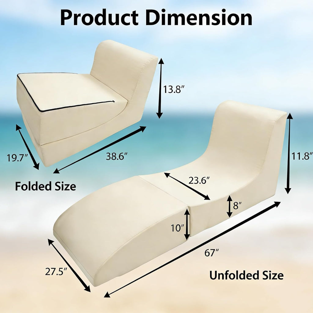ZealWe Bean Bag Chair Set of 2 Outdoor Patio Lounge Chair with Back Support, Chaise Lounge Chair Waterproof Beach Bean Bag Couch for Adults, Memory Foam Filled for Poolside Balcony, Beige | water proof