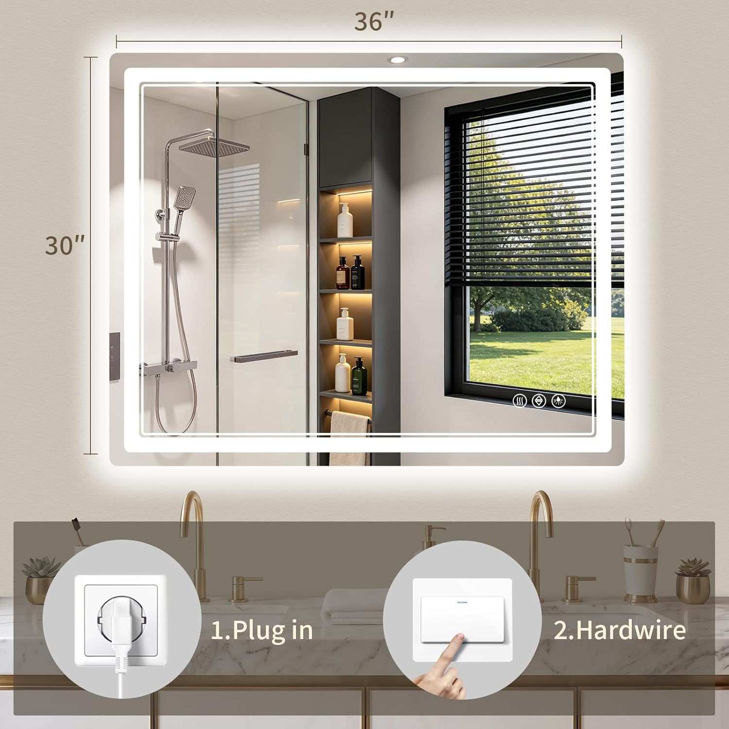 30"x36" LED Bathroom Mirror with Lights, Backlit + Front Lit, Anti-Fog, Lighted Bathroom Mirror for Wall, HD Shatterproof Tempered Glass, Dimmable, Memory Function (Horizontal/Vertical)