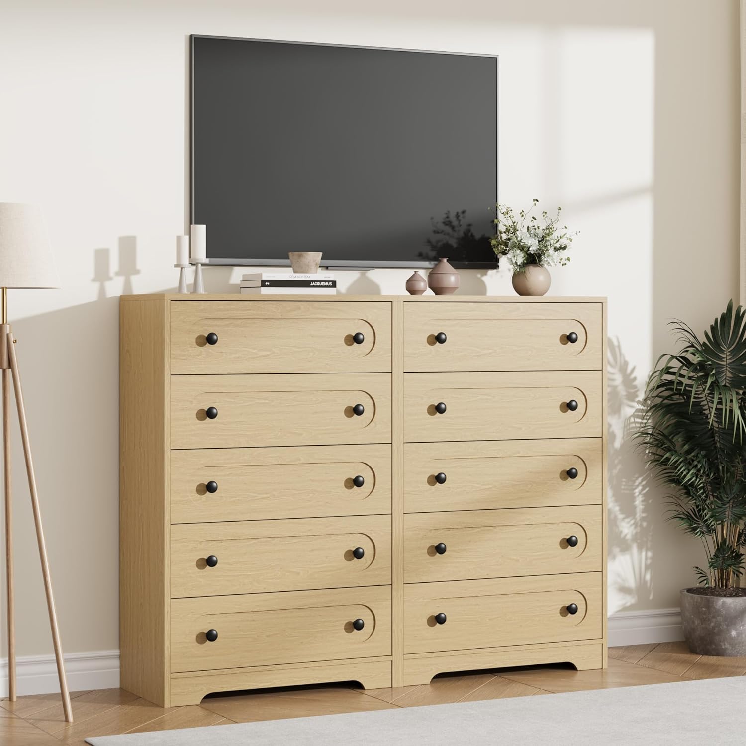 Garvee 5 Drawer Dresser for Bedroom, 50" Tall Large Dresser with Deep Drawers & Metal Knobs, Wooden Mid Century Modern Chest of Drawers for Living Room, Entryway, Hallway, Natural