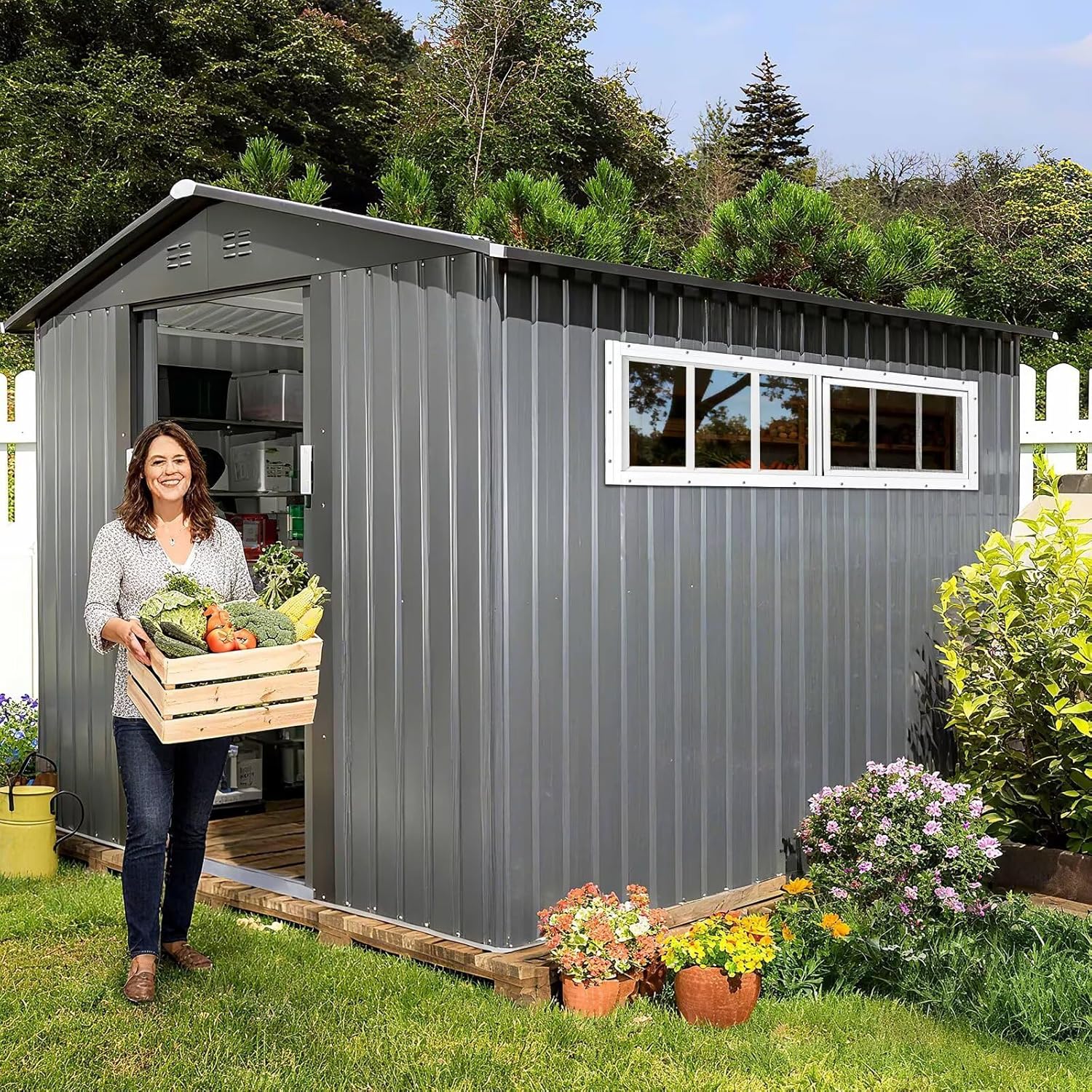 2 Pack Shed Windows, 10"x35" Sliding Windows, Transom Window with Tempered Glass for Shed, Chicken Coop, Playhouse, Household, Garage, Barns (White)