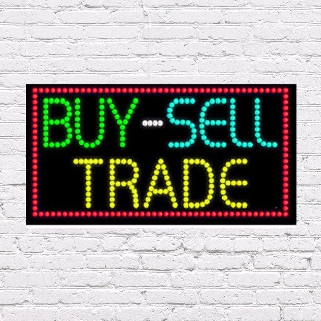 LED Buy Sell Trade Sign for Retail Business Displays |Advertising Electronic Light Up Sign for Windows Walls |17"h x 31"w x 2"d