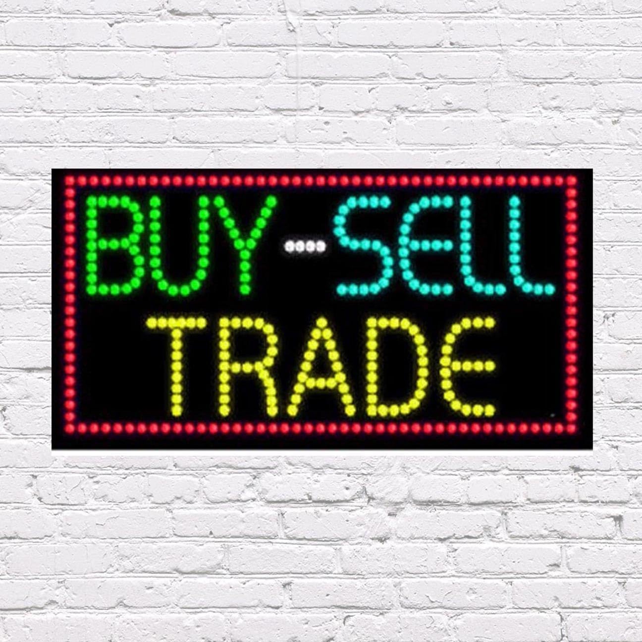 LED Buy Sell Trade Sign for Retail Business Displays |Advertising Electronic Light Up Sign for Windows Walls |17"h x 31"w x 2"d