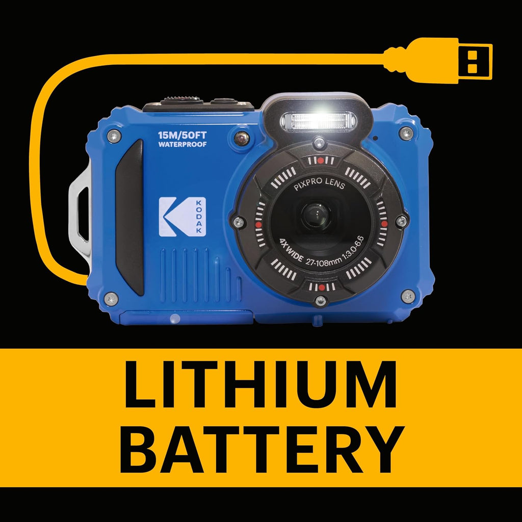 Kodak PIXPRO WPZ2 Waterproof Digital Camera, 16MP with 4X Optical Zoom, Shockproof, Dustproof, 1080p Video, Wi-Fi, Blue