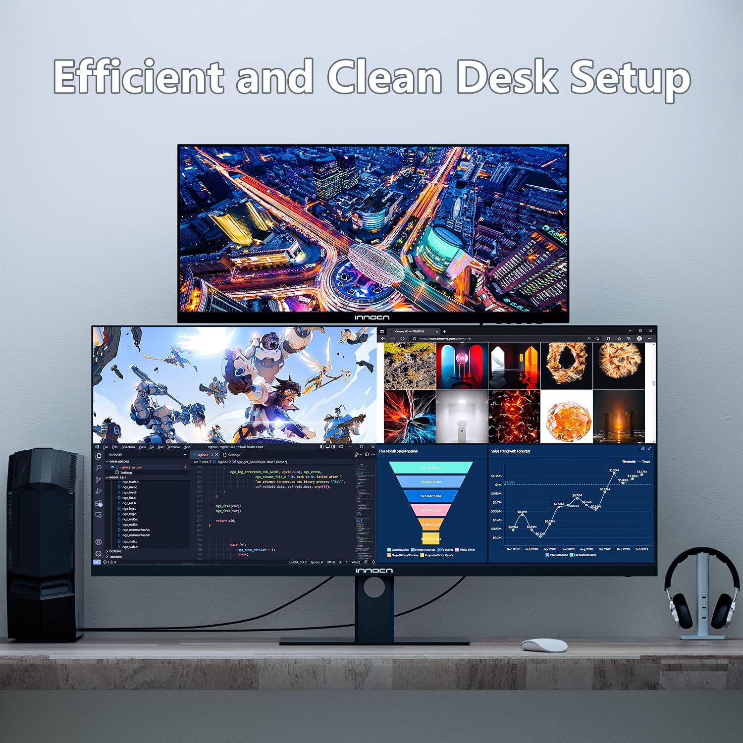 INNOCN 40C1R Ultrawide Monitor 40" WQHD 3440 x 1440p 144Hz FreeSync Premium HDR400 21:9 Computer Display 95% DCI-P3 500Nits IPS USB Type-C HDMI Tilt/Height Adjustable, Mountable