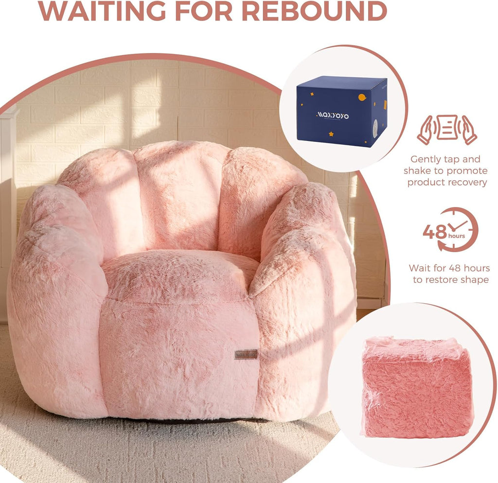 MAXYOYO Bean Bag Chair for Adults, Floral Shaped Bean Bag Sofa, Ultra Soft Faux Fur Floor Sofa, Large Reading Chair for Living Room Bedroom, Pink, Single