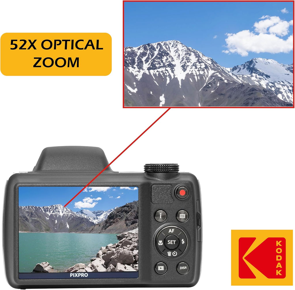 Kodak PIXPRO AZ528 16 MP Full HD Video Digital Camera (Black) with 52x Optical Zoom Bundle with Accessories Including Protective Camera Case, Battery & Charger, 32GB SD Card, Tripod and More