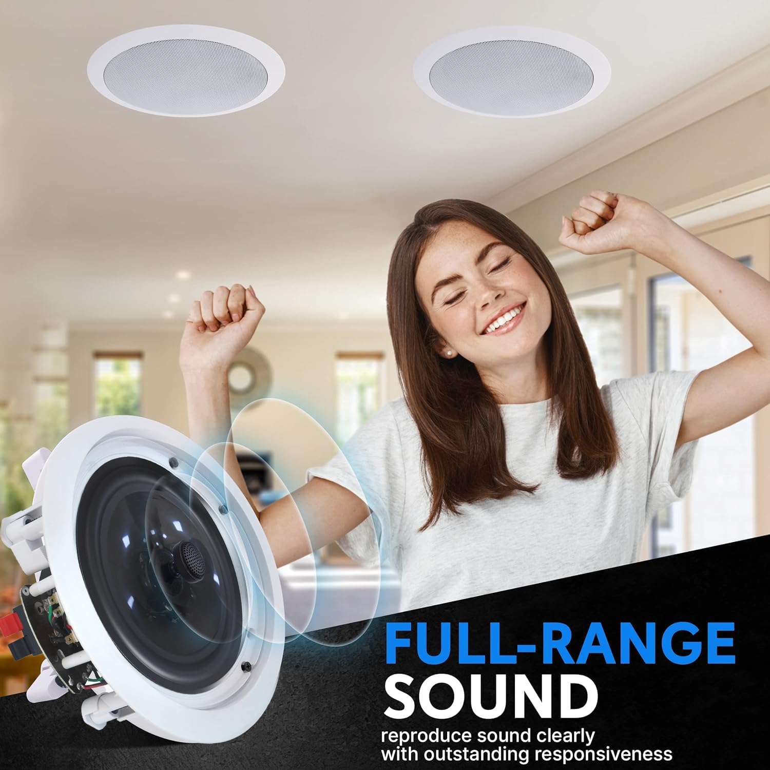 Home Theater System Kit 1000 Watts Bluetooth Receiver w/ 6 Qty 5.25" 175 Watts Each in-Wall in-Ceiling Speakers with Portable Microphone & Remote Control by Technical Pro
