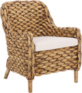 SAFAVIEH Home Collection Purrl Tropical Coastal Brown Wash Solid Wood Hyacinth Accent Chair with Cushion (Fully Assembled)