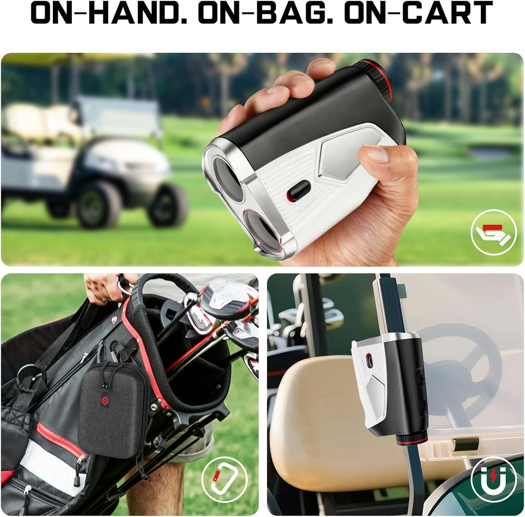 Upgraded 0.5 Second Easily Lock on a Pin Golf Rangefinder with Slope 2X HD Bright LCD, 1500 Yards Range Finder for Golf/Hunting, 7X Magnification with Flag Pole Locking Vibration, Golf Gifts Pcs
