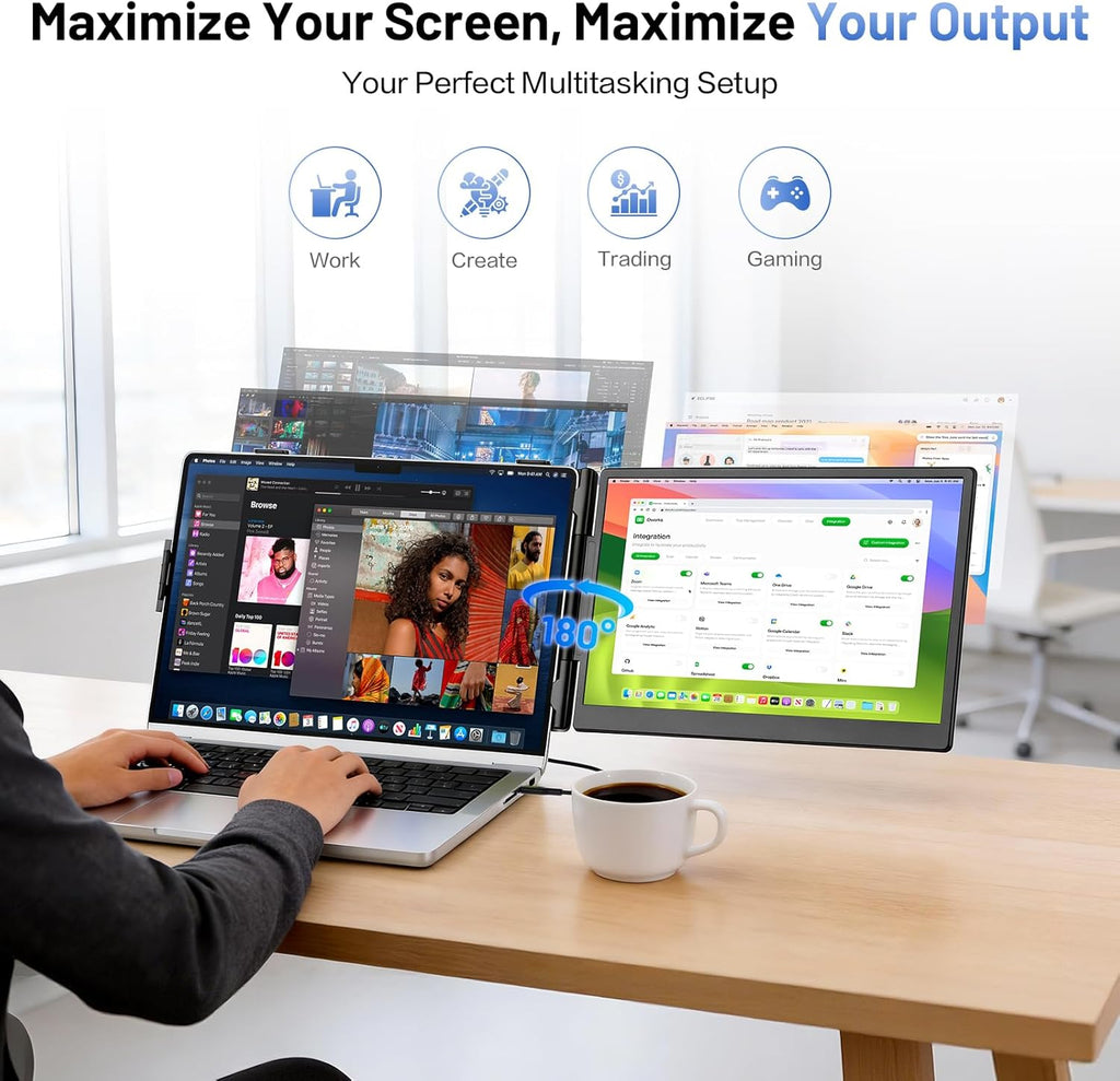 Laptop Screen Extender, 14” FHD 1080P Portable Monitor for Laptop with 100% sRGB, Dual Screen Extender for Laptop 13–17.3”, Plug & Play External Monitor, Business Travel & Home Office