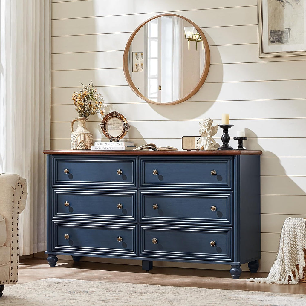 Farmhouse Dressers & Night Stand Set of 4, Wood 54" Wide Dresser & 43.5"Tall Chest of Drawers, 18" with Charging Station Nightstand Set of 2, Bedroom Furniture Dresser Set for Home Living Room Hallway