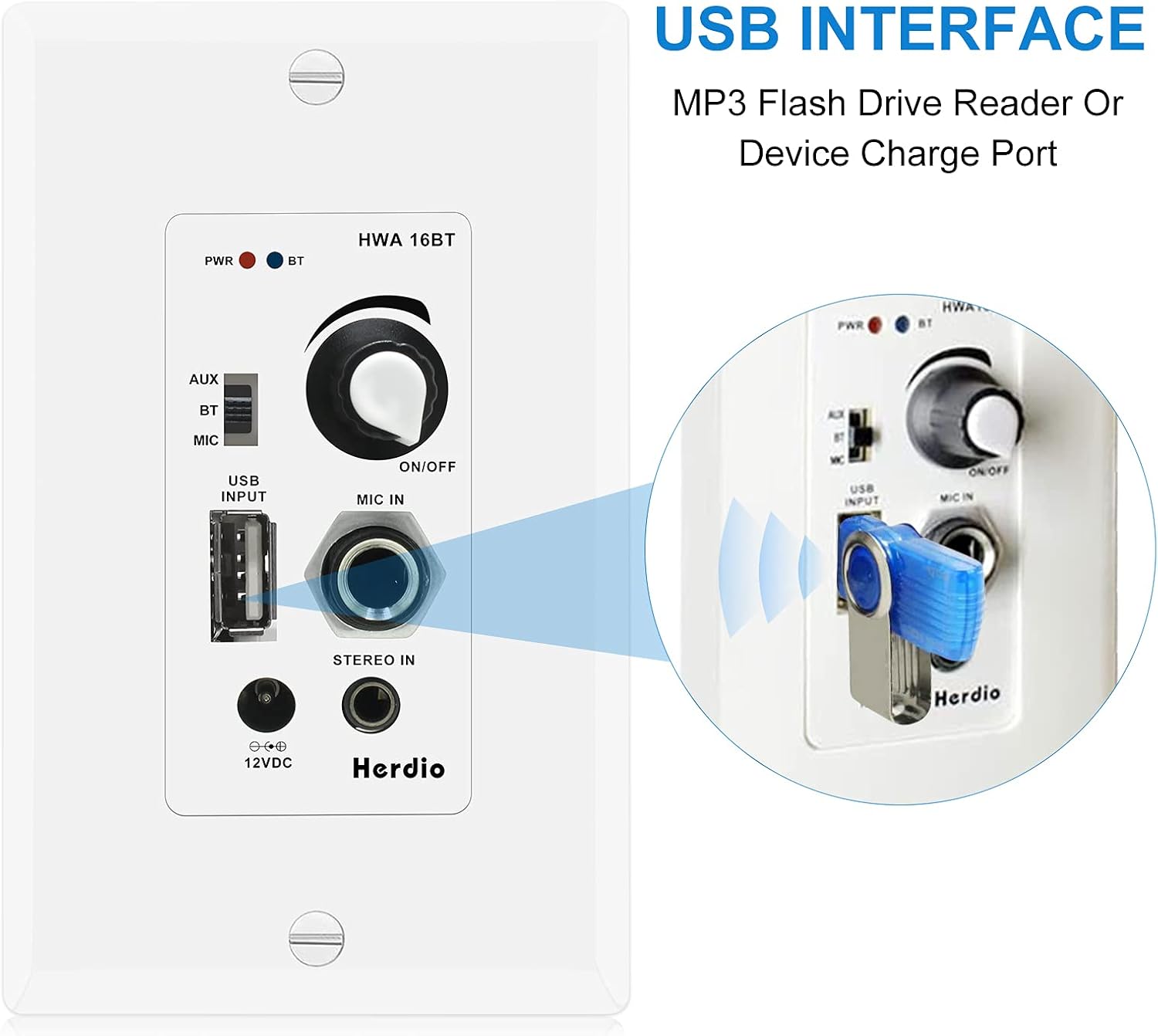 Herdio 5.25'' Home Audio Package Wall Mount Bluetooth Amplifier Receiver System with 300W in Ceiling Wall Passive Speakers Great for Home Theater Office Bathroom Kitchen Living Room (A Pair)