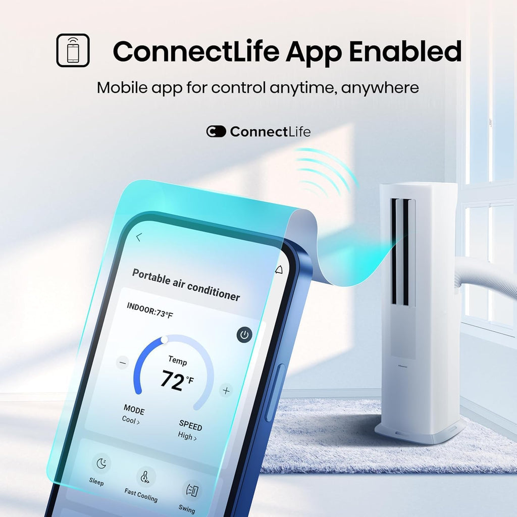 Hisense API0825UW1D Smart Inverter Twin Hose 8,000 BTU (DOE) 350 SF Heat/Cool Tower Portable Air Conditioner, White, Compatible with Alexa and Google Home Voice (Renewed)