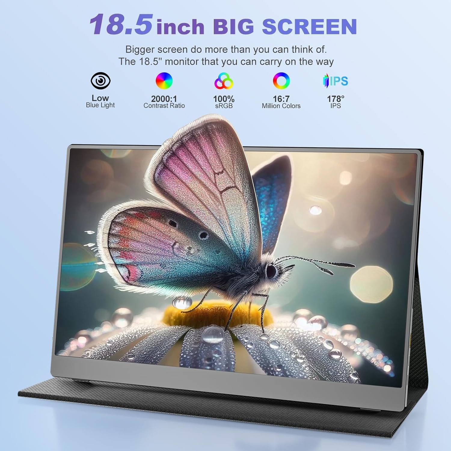 18.5 Inch Portable Monitor for Laptop, FHD 1080P 100% sRGB Travel Monitors for Laptop, Portable Computer IPS Display w/VESA, External Monitor USB-C HDR HDMI Portable Screen w/Smart Cover & Speakers