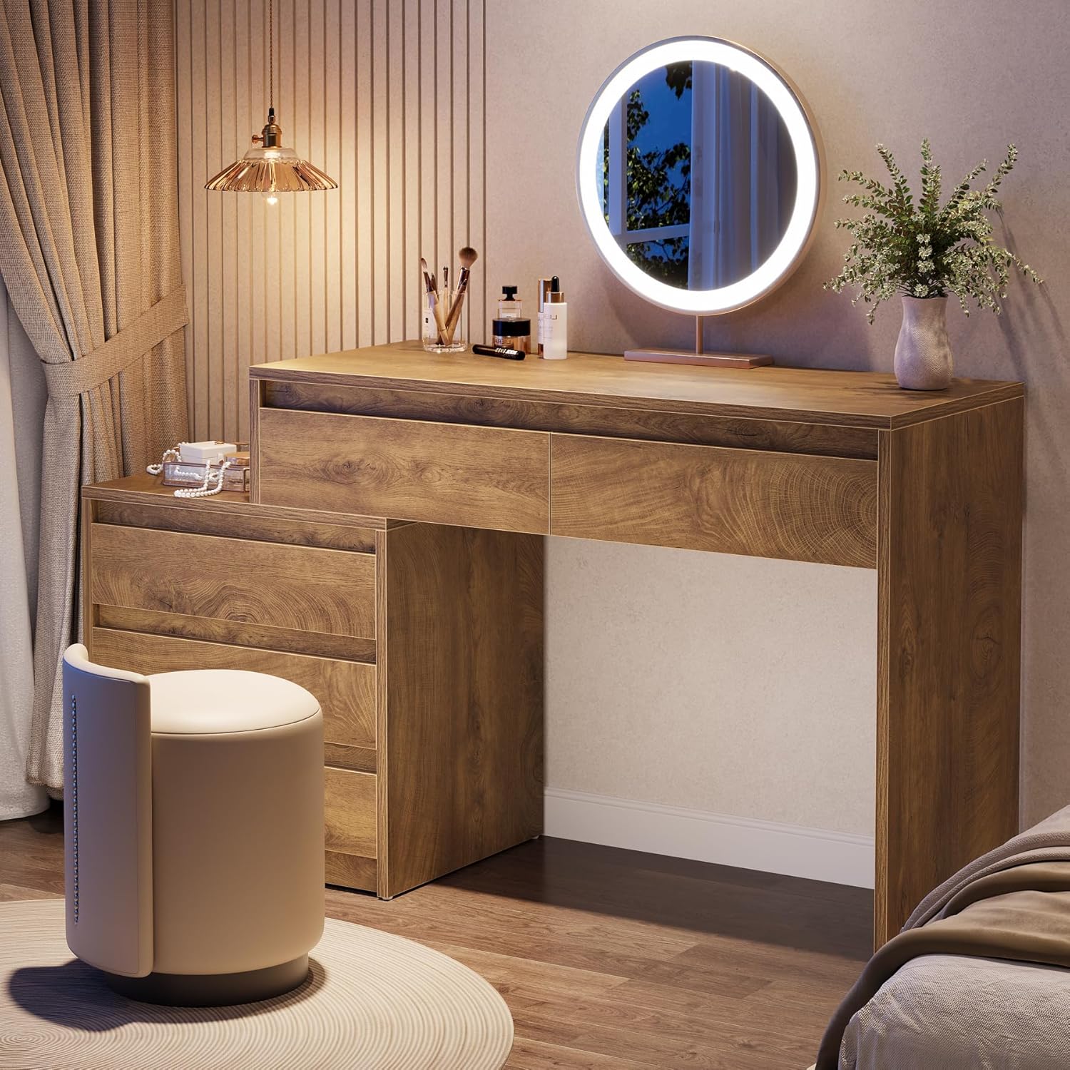 Tribesigns 63" Vanity Desk with 5 Drawers for Bedroom, Makeup Table with Movable 3-Drawer Chest Cabinet & Storage, Modern Large Dressing Table for Women Girl, Make up Desk for Bedroom