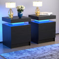 LED Nightstands Set of 2, Modern Black Night Stand End Tables with APP & Remote Control LED Lighting, 2 Drawers, Open Shelf Storage, Bedside Tables for Bedroom and Living Room