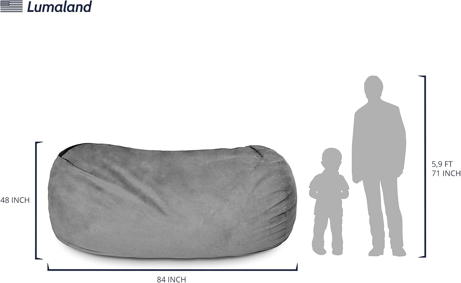 Lumaland Luxurious Giant 7ft Bean Bag Chair with Microsuede Cover - Ultra Soft, Foam Filling, Washable XXL Sofa for Kids, Teenagers, Adults Sack Dorm, Family Room Dark Grey