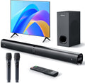 Soundbar with Subwoofer for TV, Home Theater Bluetooth 5.3 Speaker System with 2 Wireless Karaoke Mics, Surround Sound Audio with HDMI ARC, Optical, AUX, USB for Movie, Music, Family Party(Peak 240W)