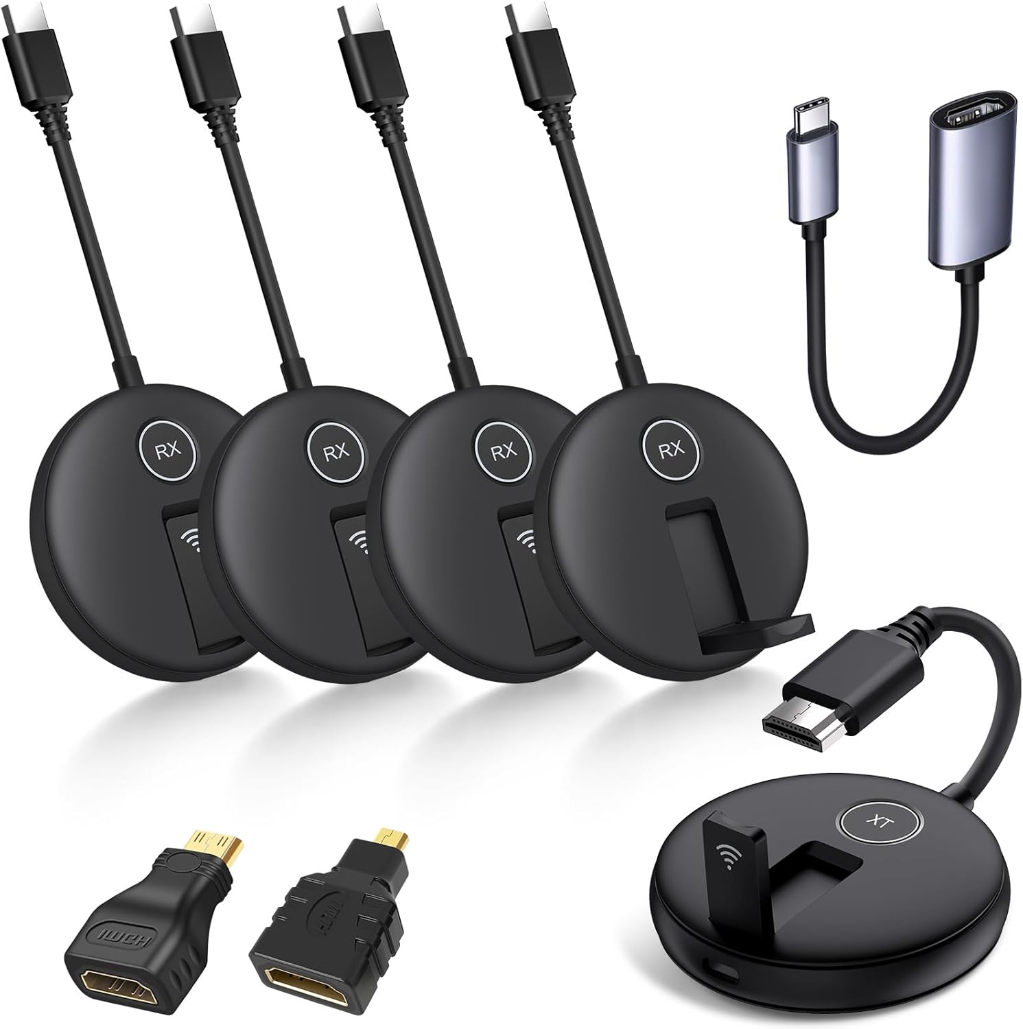Wireless HDMI Four Receivers and Transmitter,165FT/50M,Splitter Plug and Play,Wirelessly Simultaneous Expansion to Multi-TVs,1080P Full HD for Streaming from Laptop,Camera,PC to TV/Projector