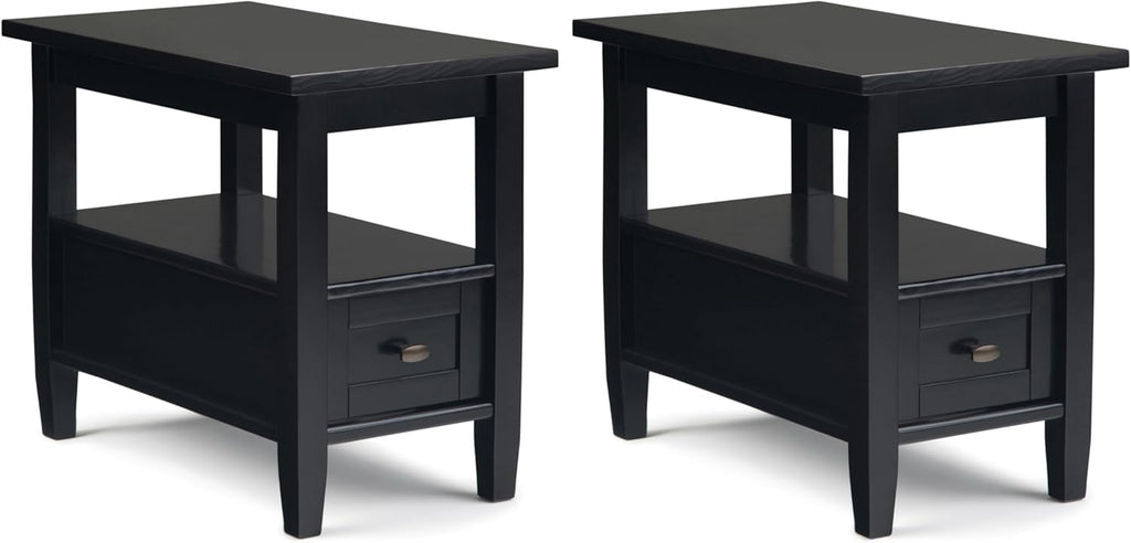 SIMPLIHOME Warm Shaker Solid Wood 14 inch Wide Transitional-Style Narrow Side Tables in Black for the Living Room and Bedroom (Set of 2)