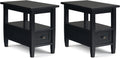 SIMPLIHOME Warm Shaker Solid Wood 14 inch Wide Transitional-Style Narrow Side Tables in Black for the Living Room and Bedroom (Set of 2)