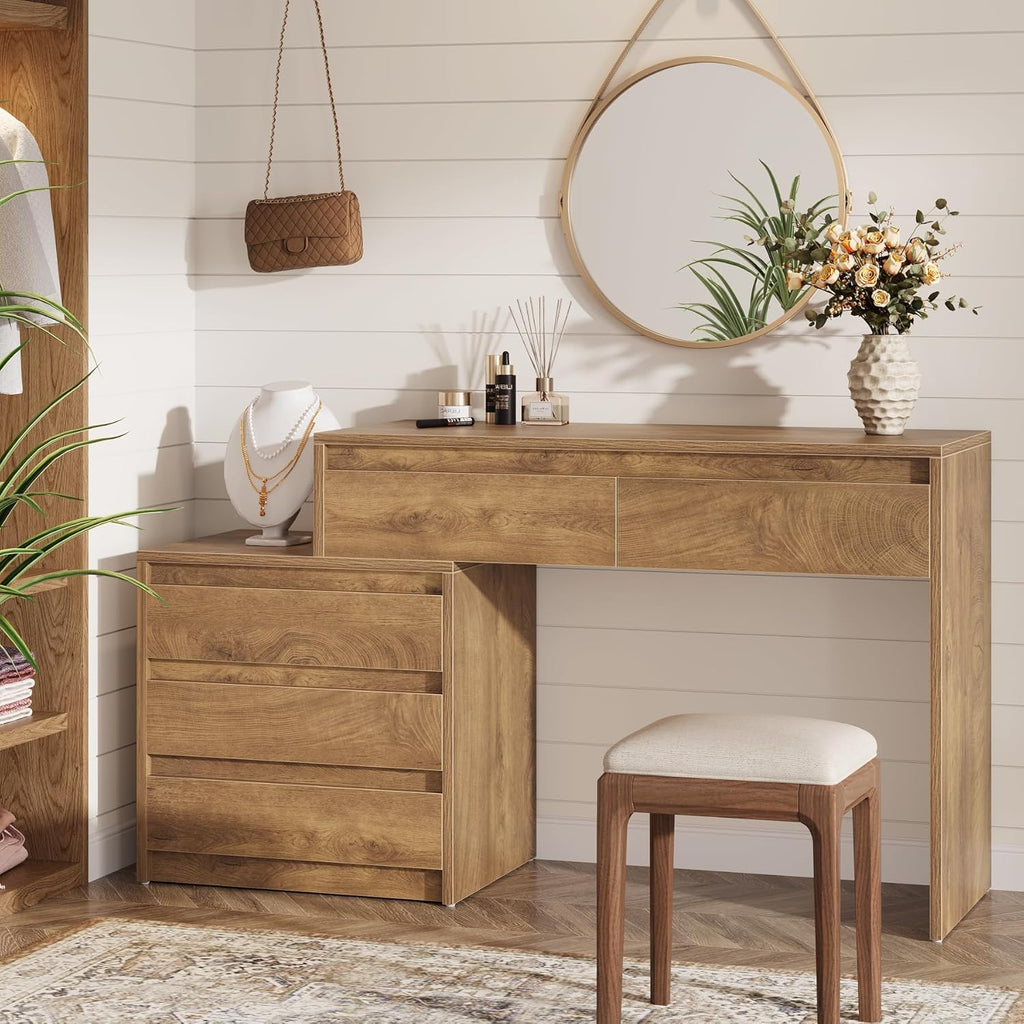 Tribesigns 63" Vanity Desk with 5 Drawers for Bedroom, Makeup Table with Movable 3-Drawer Chest Cabinet & Storage, Modern Large Dressing Table for Women Girl, Make up Desk for Bedroom