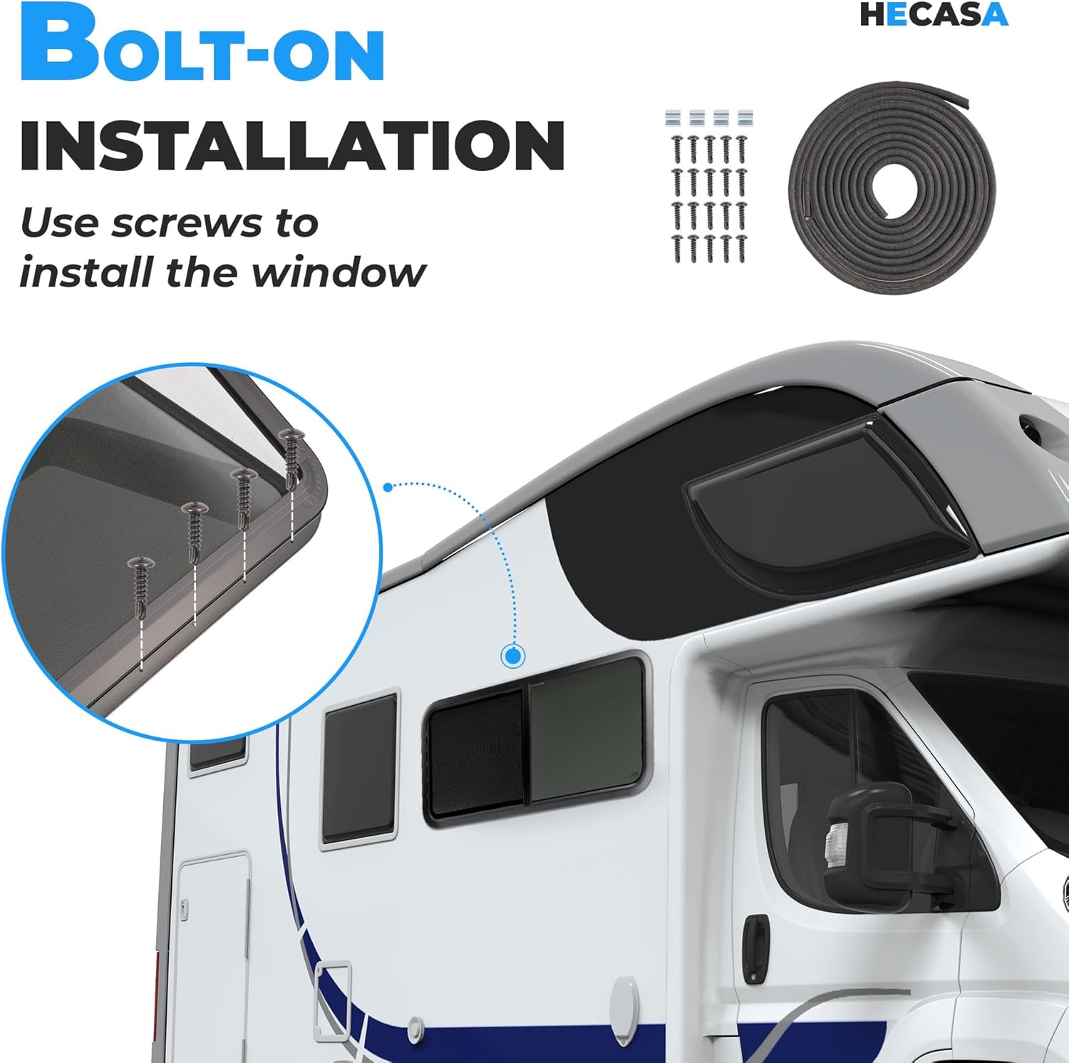 HECASA 48" W x 22" H Horizontal Slide RV Window Replacement W/Net Screen For Cargo Travel Trailer, Camper, Cargo Van