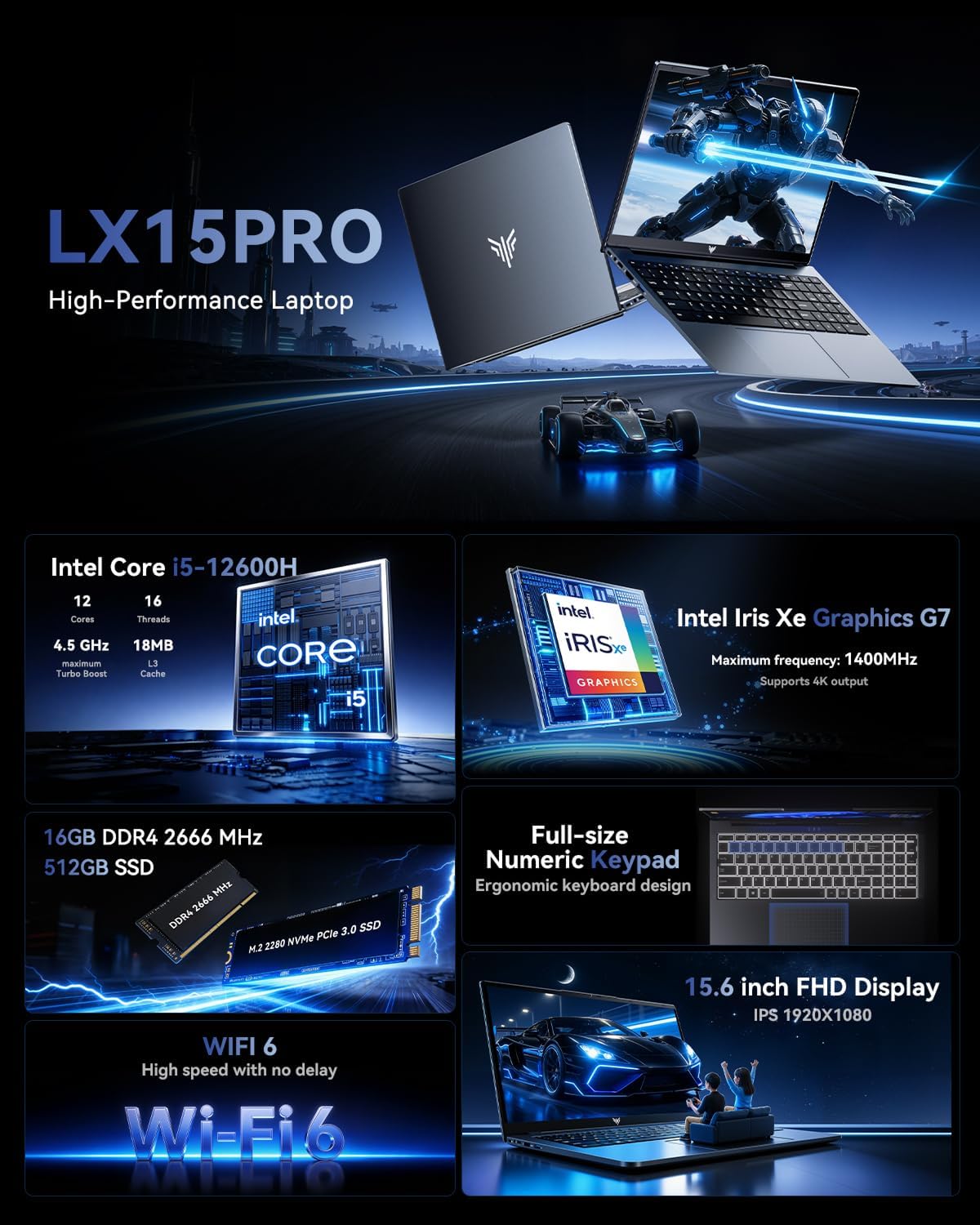 Laptop with Windows 11,15.6 inch Laptop Computer with Intel 12-Core i5 Processor (Up to 4.5GHZ),16GB RAM 512GB SSD,WiFi 6, Webcam,Intel Iris Xe Graphics,High Performance Laptops for Student,Business