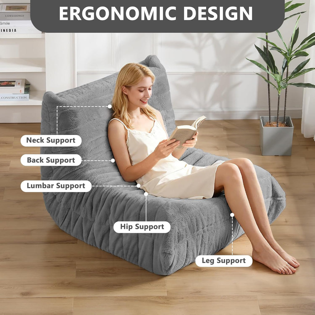 Bean Bag Chair for Adults, Giant Bean Bag Sofa Oversized Beanbag Chairs, Fireside Bean Bag Couch with High Density Sponge Filled Large Bean Bags Chair for Apartment Living Room Bedroom, Gray