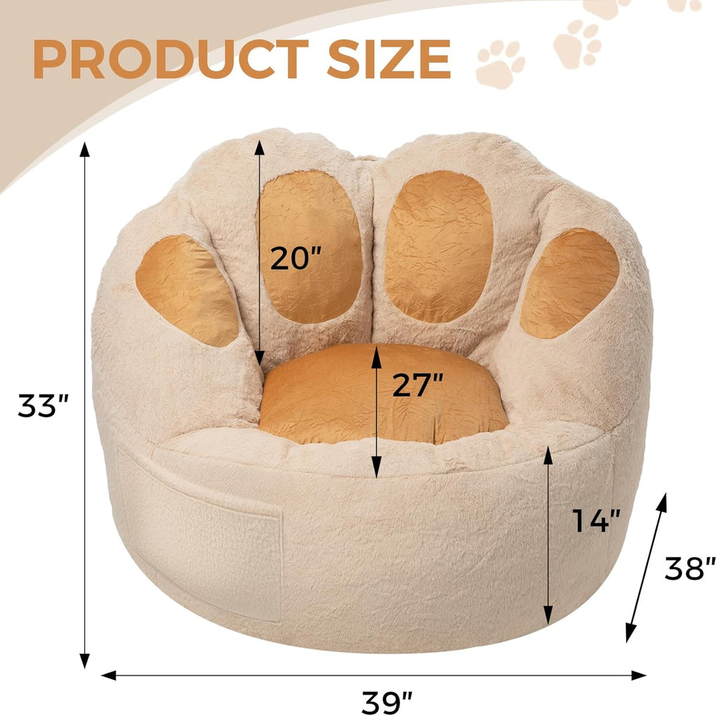 Achicsofar Bean Bag Chair for Adults Teens, Gaint Faux Fur Cat's Paw Shape Beanbag Chairs Memory Foam Filled Accent Floor Sofa for Reading, Gaming, Relaxing in Living Room, Bedroom, Dorm