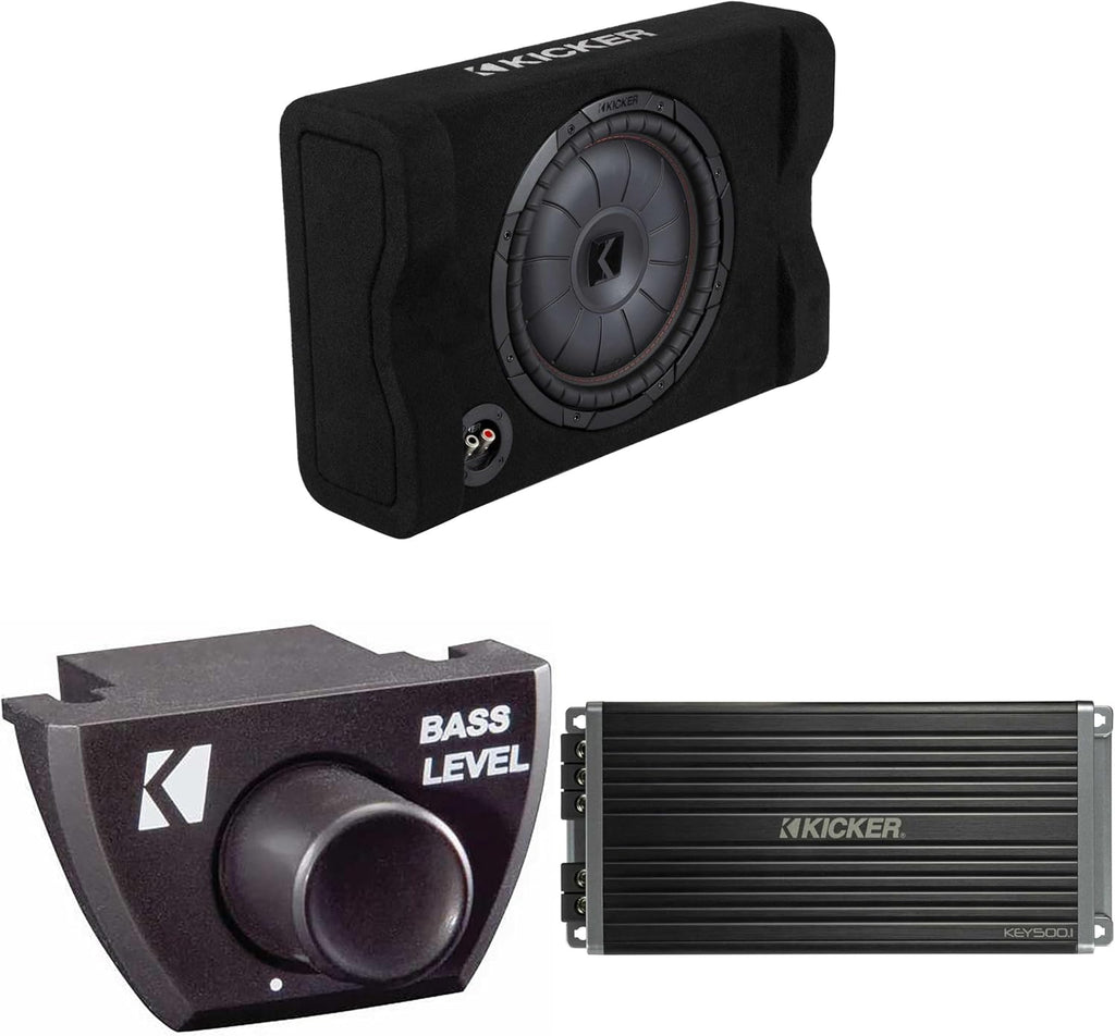KICKER 48CVTDF122 CVTDF 12" Sub Down Firing Enclosure w/ 500 Watt Key Amp Bundle (Includes Bass Knob)